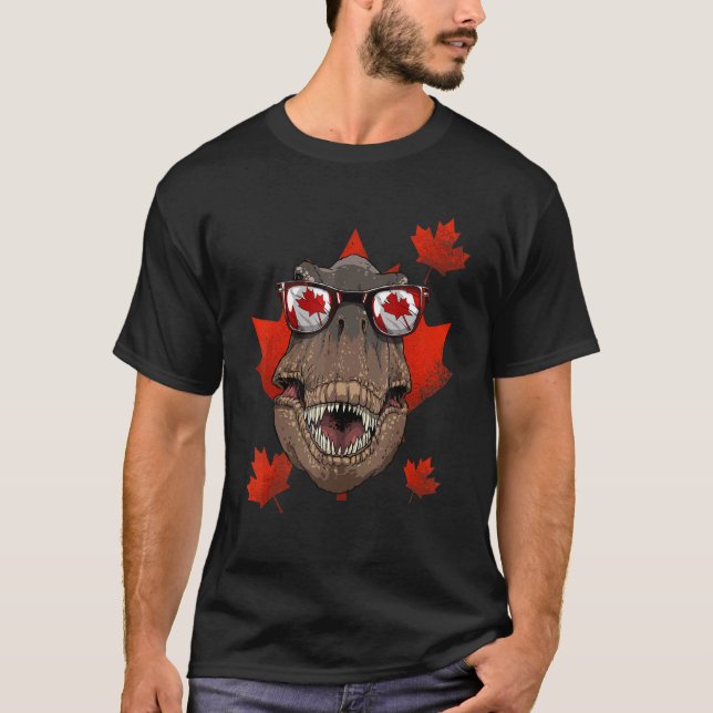 Canadian Rex Maple Tree Leaf Canada Flag Dinosaur T Shirt (Framsida)
