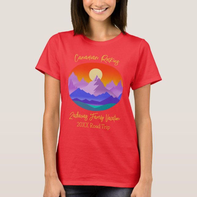 Canadian Rockies Sunset Mountain Family Vacation T Shirt (Framsida)