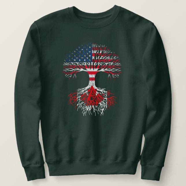 Canadian Roots American Grown Canada Flagga Manar Lång Ärmad Tröja (Design framsida)