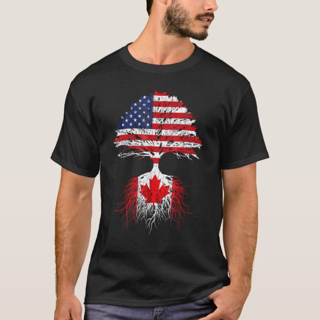 Canadian Roots American Grown Canada Flagga Manar  T Shirt (Framsida)