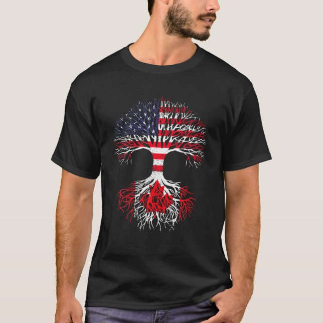 Canadian Roots American Grown Canada Flagga T Mana T Shirt (Framsida)