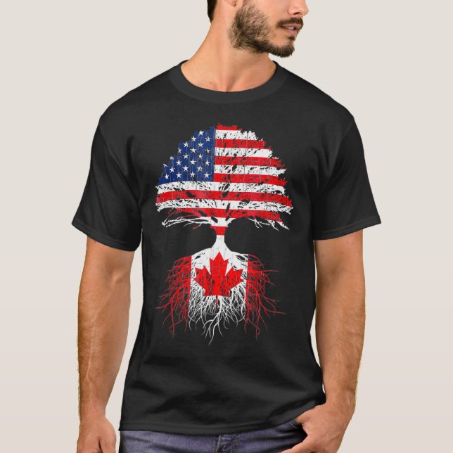 Canadian Roots American Grown Canada Flagga Tshirt T Shirt (Framsida)