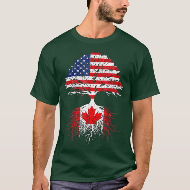 Canadian Roots American Grown Canada Flagga Tshirt T Shirt (Framsida)