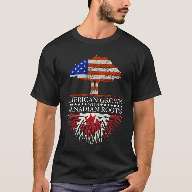 Canadian Roots American Grown Träd Flagga USA Kana T Shirt (Framsida)