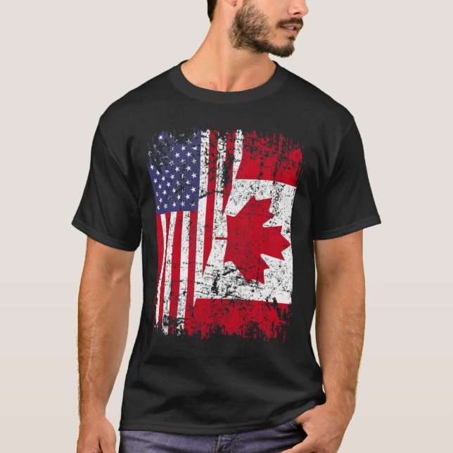 CANADIAN ROOTS HalAmerican Flagga CANADA T-Shirt (Framsida)