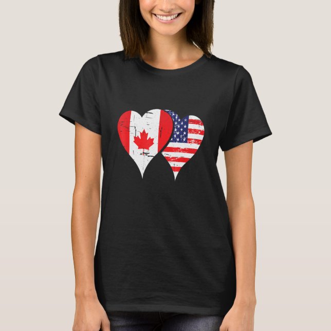 Canadian roots two nations in one human USA Canadi T Shirt (Framsida)