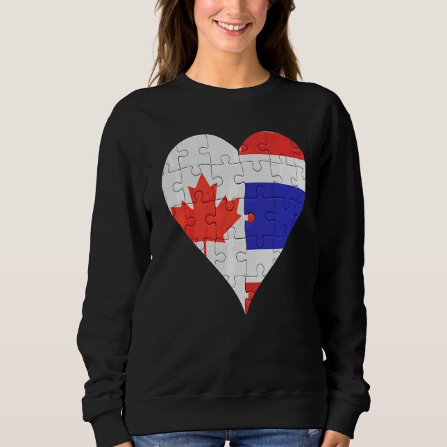 Canadian Thai Flagga Heart T Shirt (Framsida)