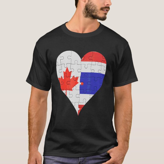 Canadian Thai Flagga Heart T Shirt (Framsida)