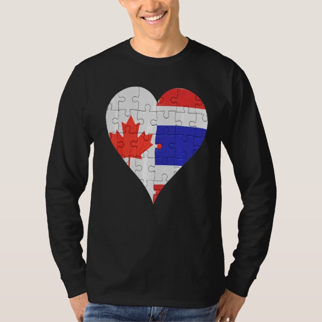 Canadian Thai Flagga Heart T Shirt (Framsida)