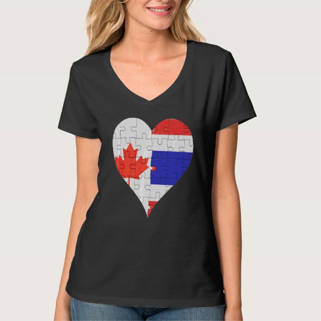 Canadian Thai Flagga Heart T Shirt (Framsida)