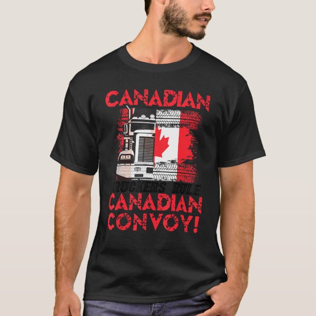 Canadian Trucker Freedom Convoy Däck Lastbil Skriv T Shirt (Framsida)