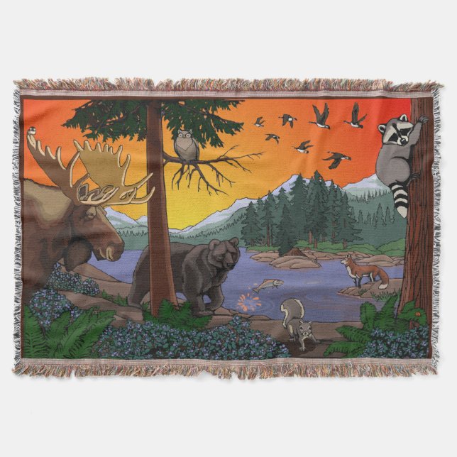 Canadian Wildlife Barn Art Throw Blankets Filt (Framsidan)