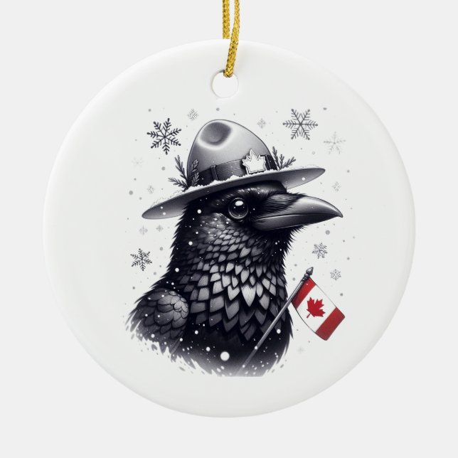 Canadian Winter Raven Julgransprydnad Keramik (Framsidan)
