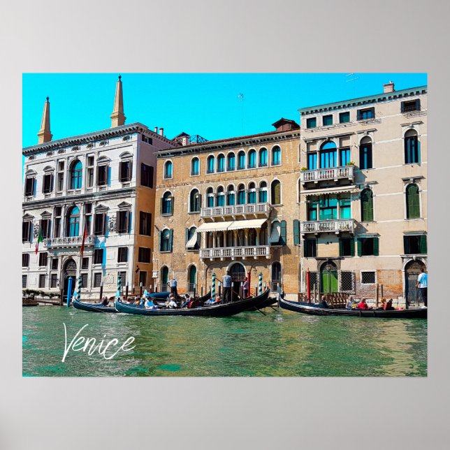 Canal Boats vid Venice Grand Canal Gondola Poster (Framsidan)