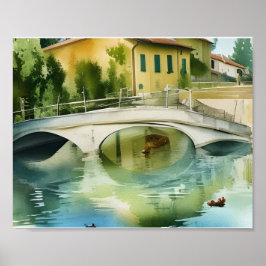 Canal Bridge Scenia Watercolor Poster