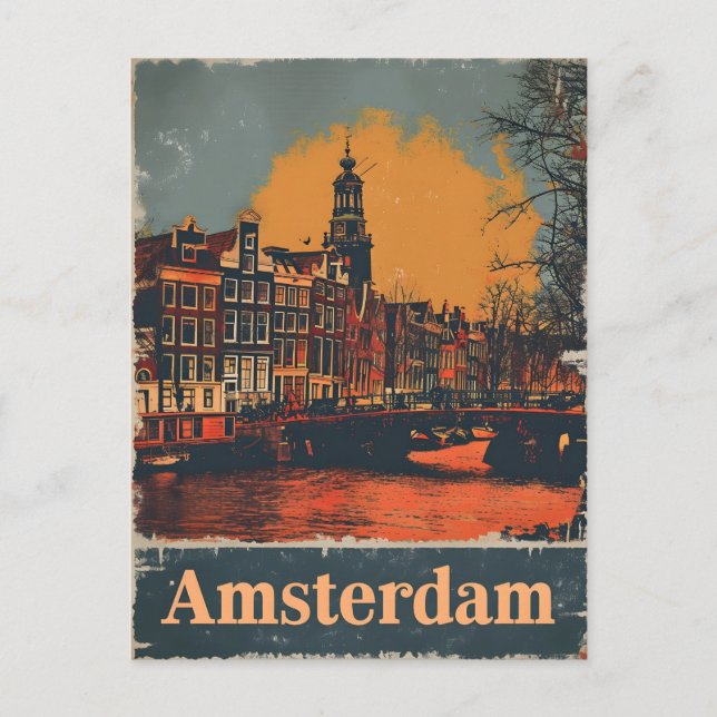 Canal Charm: Vintage Amsterdams vykort (Framsida)