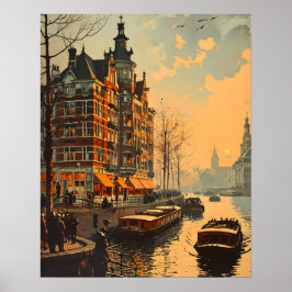 Canal Charm: Vintage Amsterdams vykort Poster