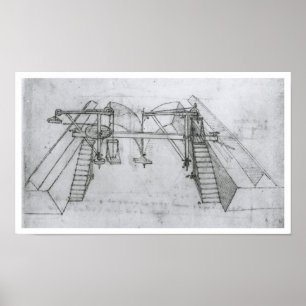 Canal Construction Maskin, Leonardo da Vinci Poster