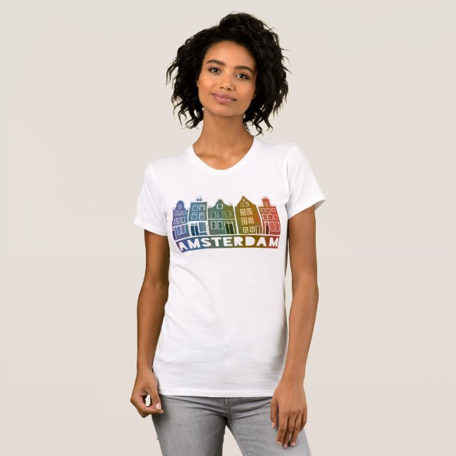 Canal House Row Amsterdam Holland Dutch Rainbow T Shirt (Hel framsida)