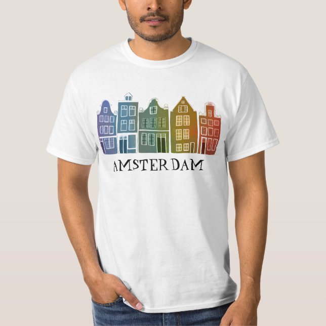 Canal House Row Amsterdam Holland Dutch Rainbow T Shirt (Framsida)
