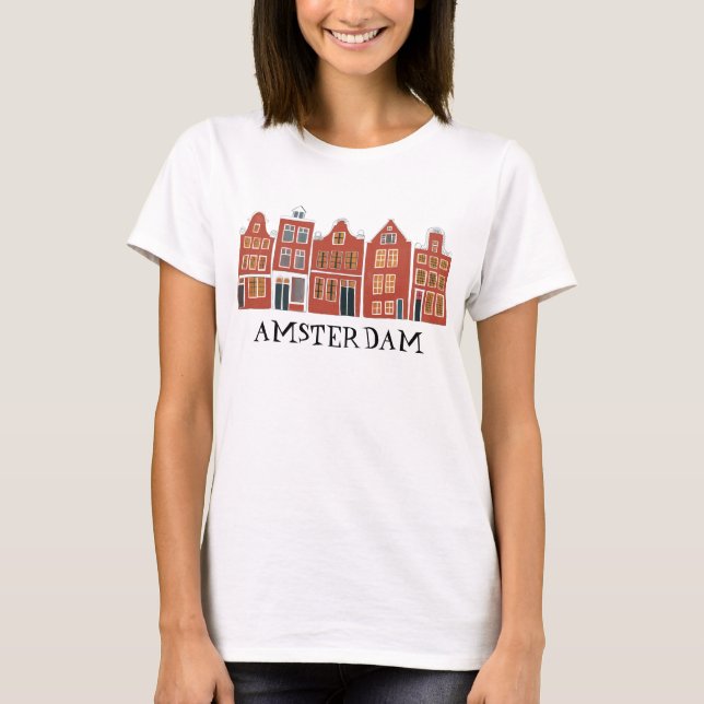 Canal House Row Amsterdam Holland Dutch Travel T Shirt (Framsida)