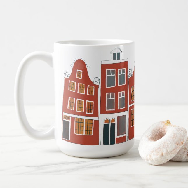 Canal Houses Row Amsterdam Holland Dutch Kaffemugg (Med munk)