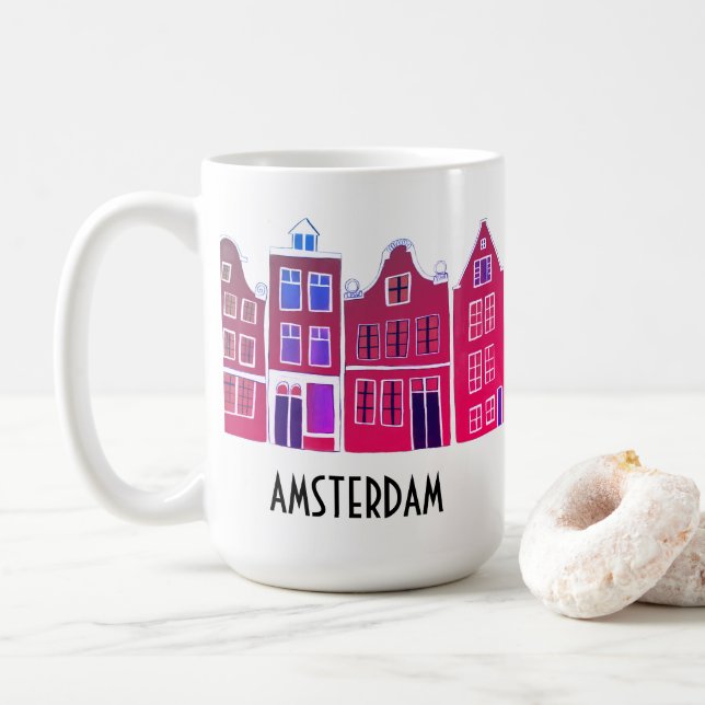 Canal Houses Row Amsterdam Holland Dutch Travel Kaffemugg (Med munk)