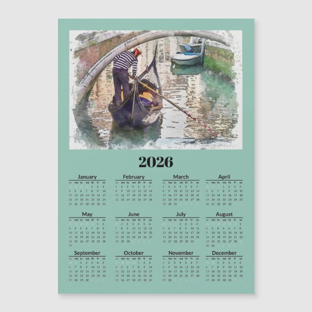 Canal in Venice Italy 2026 Calendar Magnetic Card (Framsida)