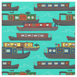 Canal Narrow Boats and Barges Mönster Tyg