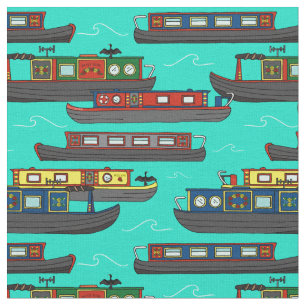 Canal Narrow Boats and Barges Mönster Tyg