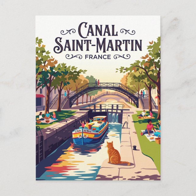 Canal Saint-Martin Frankrike Vykort (Framsida)