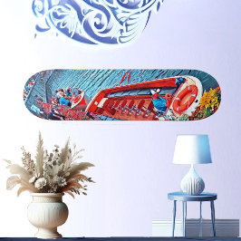 Canal Segelbåt still Vatten scenmålning i Mini Skateboard Bräda 18,5 Cm