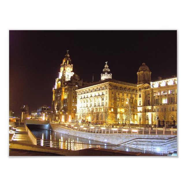 Canal & Three Graces, Pier Head, Liverpool, Förena Fototryck (Framsidan)
