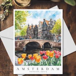 Canal Tulips från Amsterdam i Vår Watercolor Trave Vykort