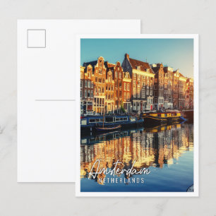 Canal vid sunset Amsterdam Nederländerna Vykort
