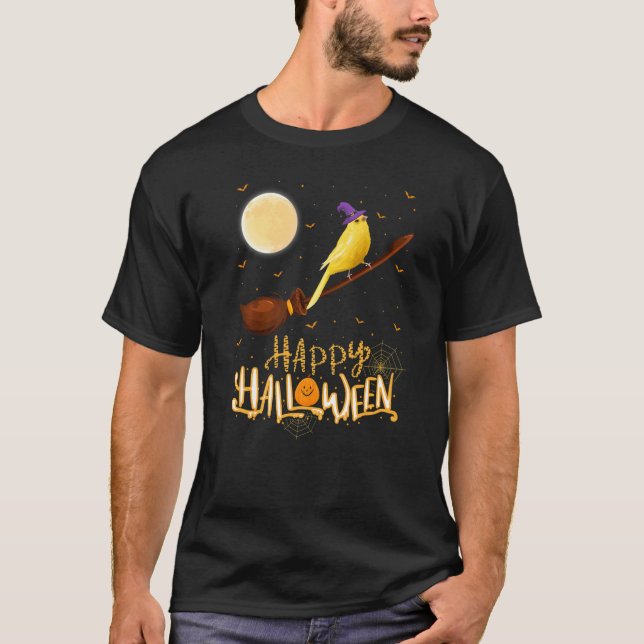 Canary Ride Witch Pistol Canary Bird Halloween T Shirt (Framsida)