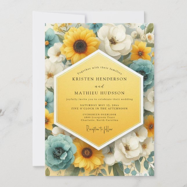 Canary Slate Luminous Bloom Wedding Inbjudningar (Framsida)