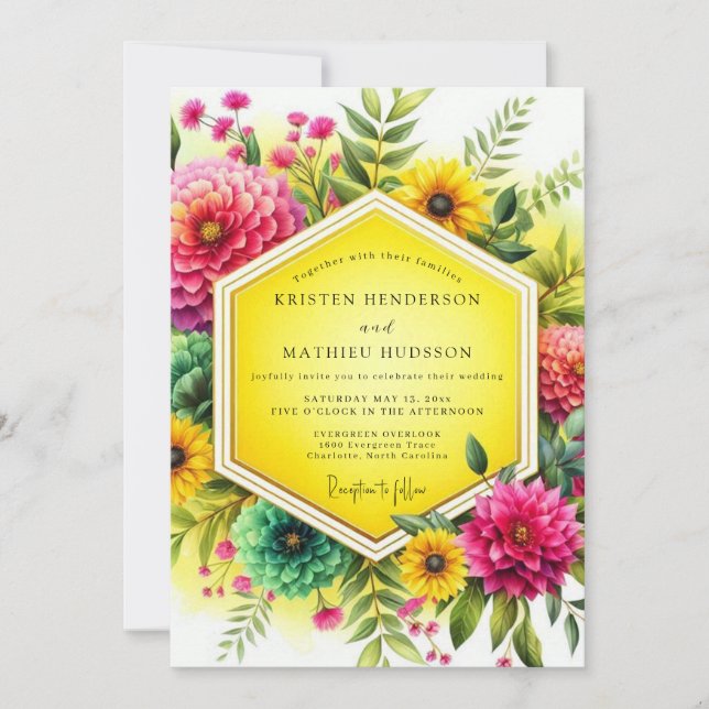 Canary Vibrant Botanical Wedding Inbjudningar (Framsida)