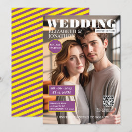 Canary Yellow & Plum Magazine Bröllopsfoto Inbjudningar