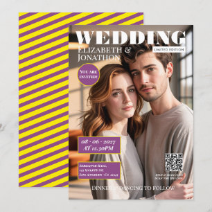 Canary Yellow & Plum Magazine Bröllopsfoto Inbjudningar