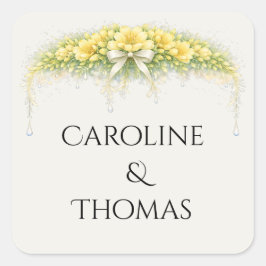 Canary Yellow Romantic Freesia  Floral Wedding Fyrkantigt Klistermärke
