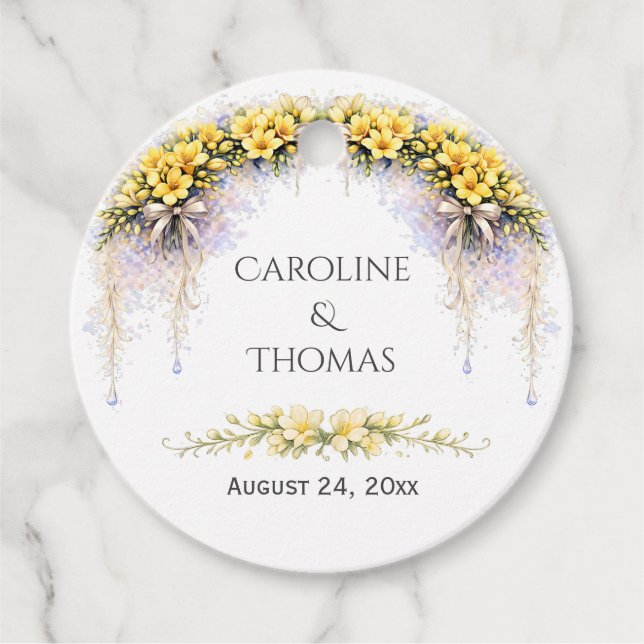 Canary Yellow Romantic Freesia  Floral Wedding Gåvor Etiketter (Framsida)