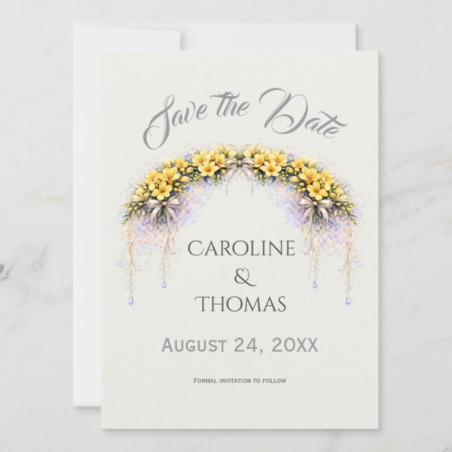 Canary Yellow Romantic Freesia  Floral Wedding Spara Datumet (Framsida)