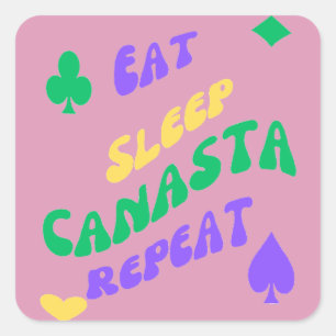 Canasta Enthusiast Mantra Eat Ssov Canasta upprepa Fyrkantigt Klistermärke