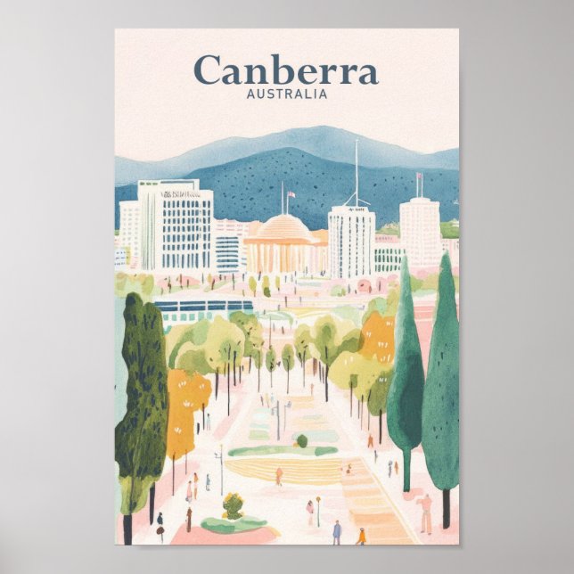 Canberra Australia Gouache Illustration Travel Poster (Framsidan)