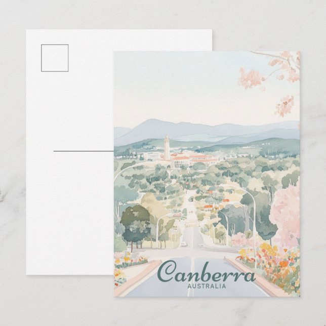 Canberra Australia Gouache Illustration Travel Vykort (Fram/baksida)