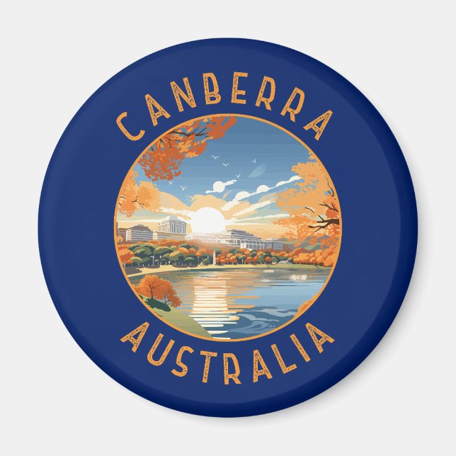 Canberra Australia Retro Distress Circle Magnet (Framsidan)