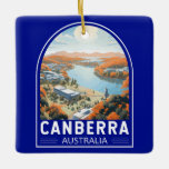 Canberra Australia Travel Art Vintage Julgransprydnad Keramik<br><div class="desc">Canberra retro-vektorfärgsutformning i ett emblem stil. Canberra är Australiens huvudstad,  inlandet från land sydöstra kusten. Jordbruket,  jordbruksmarken och naturreservaten,  som omges av skogen,  får sitt smeknamn,  "Bush Capital".</div>