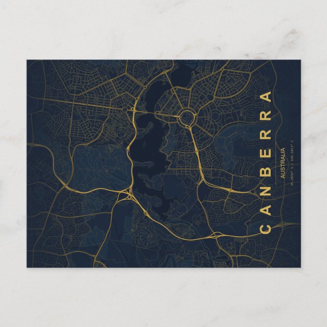 Canberra Australien Karta Minimal Postkort Vykort (Framsida)