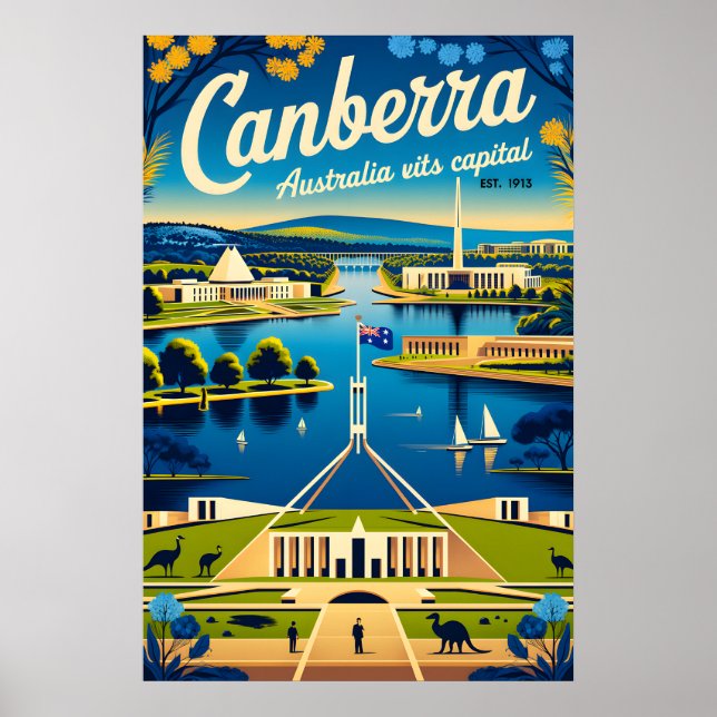 Canberra Australien Retro Resemallarare Poster Kon (Framsidan)